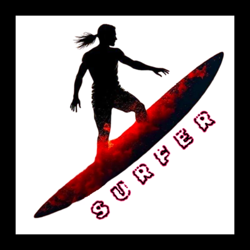 Dynamic Surfer Silhouette with Red Wave Effect Pin