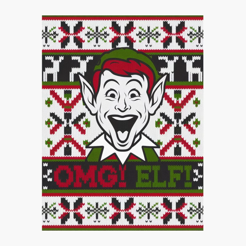 Festive Elf Christmas Sweater Design with Knit Pattern Cotton Tote Bag