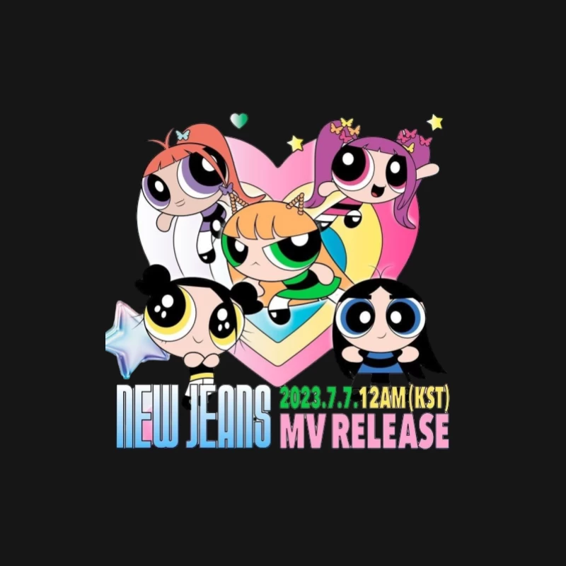 New Jeans Musikvideo Veröffentlichung mit Powerpuff Girls Design Herren Langarm T-Shirt