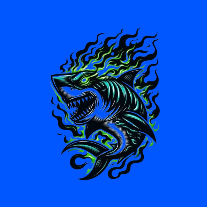 Fierce Tribal Shark with Flames Mouse Pad