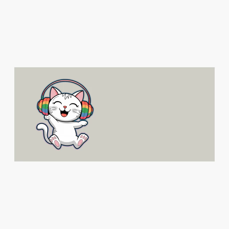 Cute Cartoon Cat with Rainbow Headphones Coffee Mug