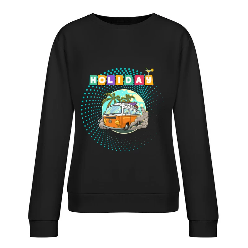 Tropical Holiday Camper Van with Palm Trees Female Pullover Sweatshirt