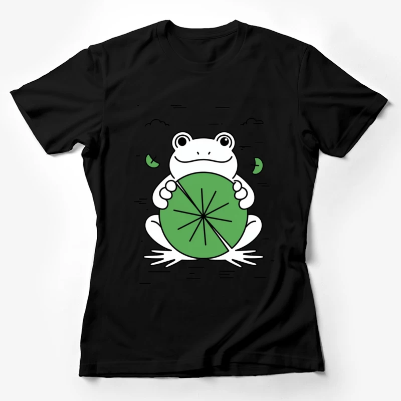 frog lily pad cartoon cute simple drawing green nature Female T-Shirt
