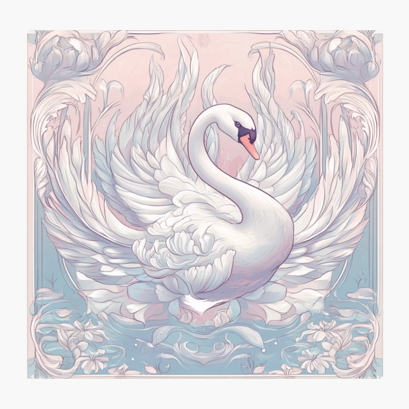 Elegant Art Nouveau Swan in Pastel Floral Symmetry Throw Pillow