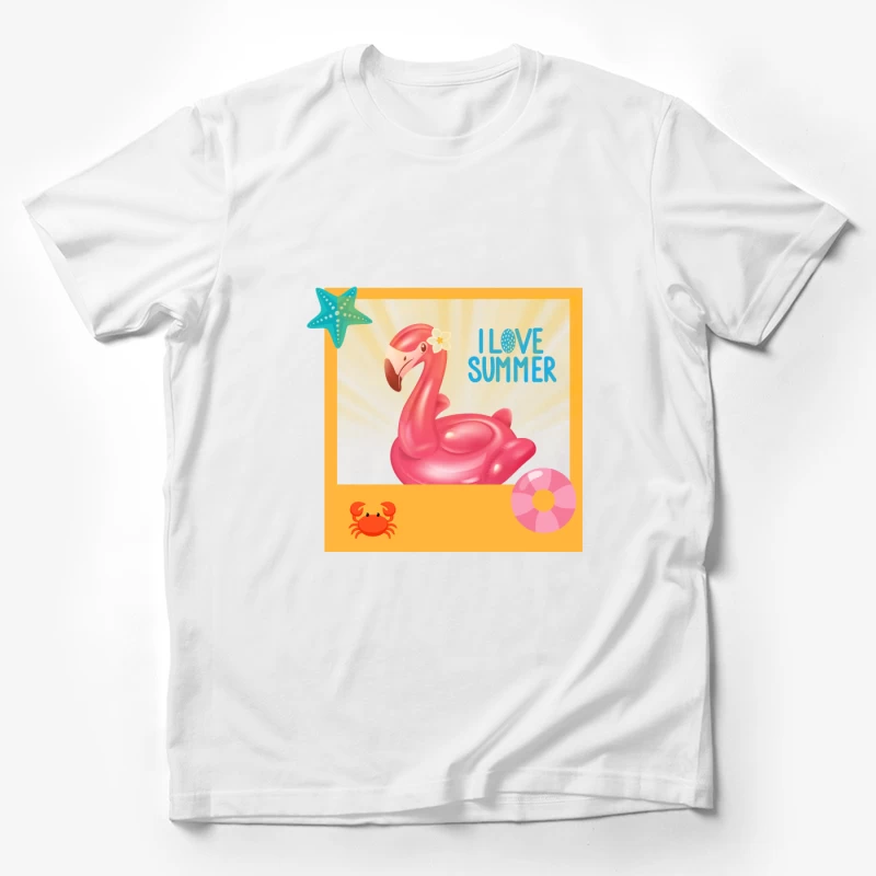 Cool Pink Flamingo with Sunglasses on Beach Male T-Shirt