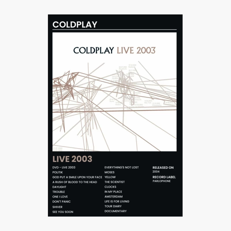 Coldplay Live 2003 Concert DVD Album Cover with Track List Cotton Tote Bag