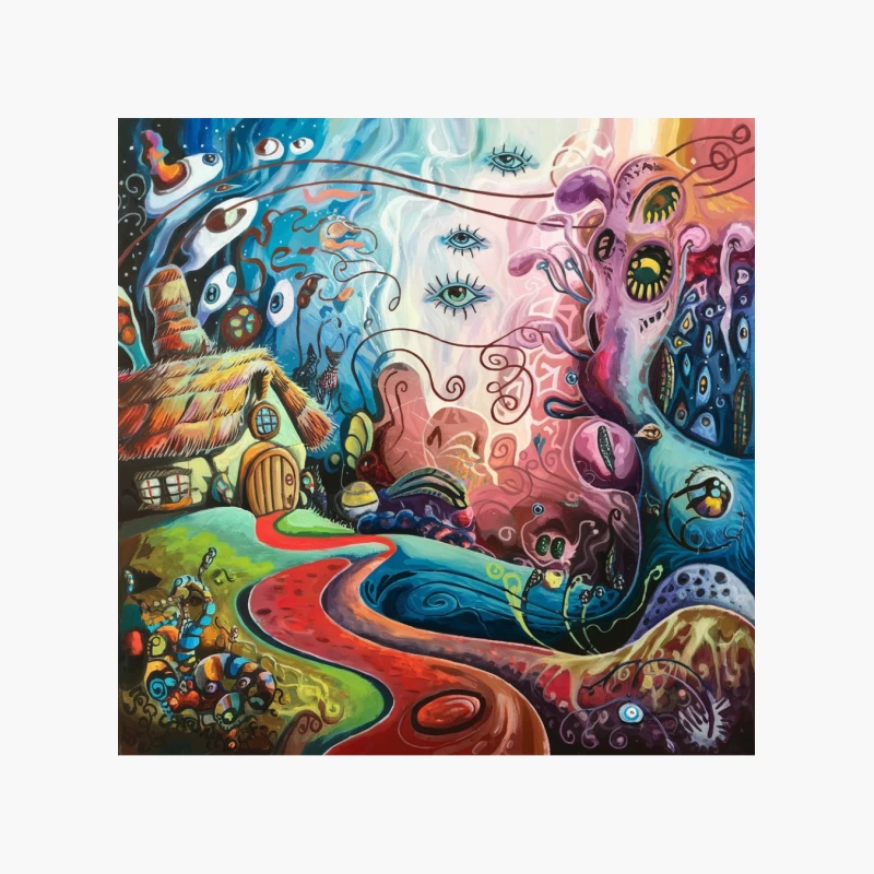 Surreal Psychedelic Fantasy: A Colorful Abstract Landscape Cotton Tote Bag