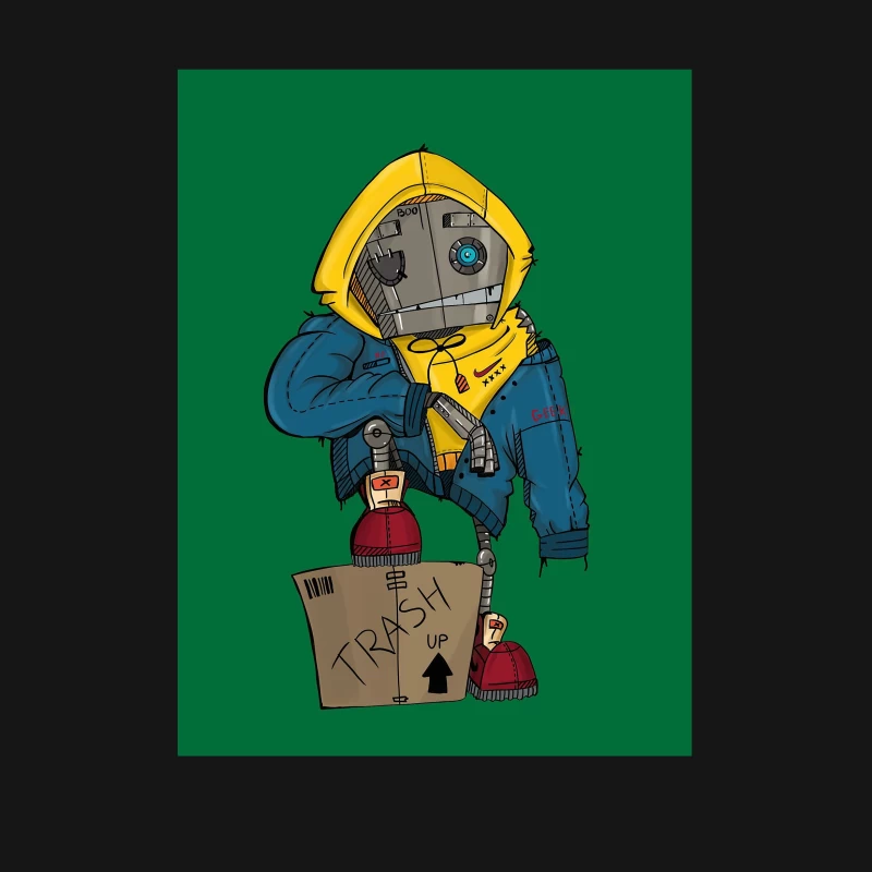 Cute Robot in Yellow Hoodie with Cardboard Box Male T-Shirt