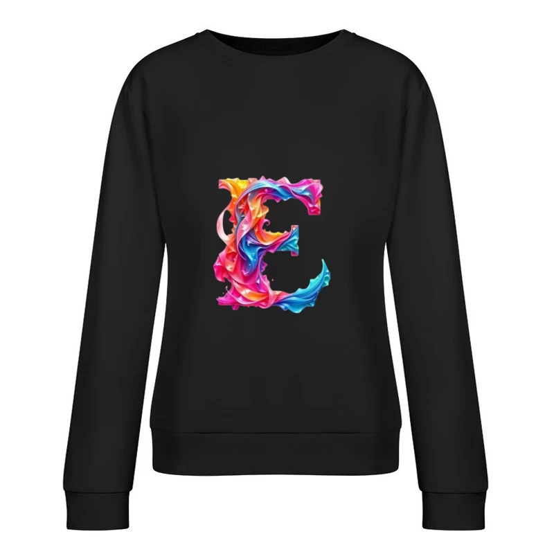 Vibrant Liquid Rainbow Letter E Design Female Pullover Sweatshirt