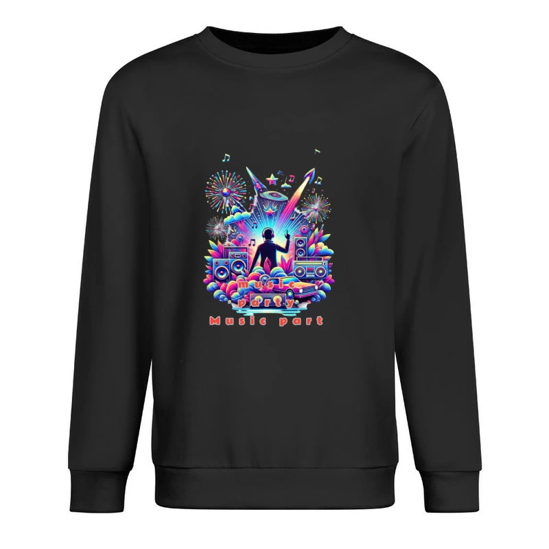 Neon Retro DJ Music Party Illustration Male Pullover Sweatshirt