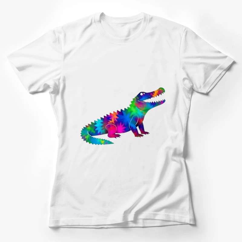 Rainbow Tie-Dye Dinosaur Digital Art Female T-Shirt