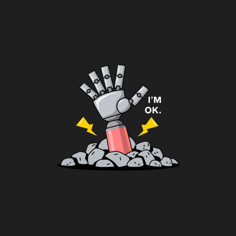 Victorious Robot Hand Emerging from Rocks Male Tank Top