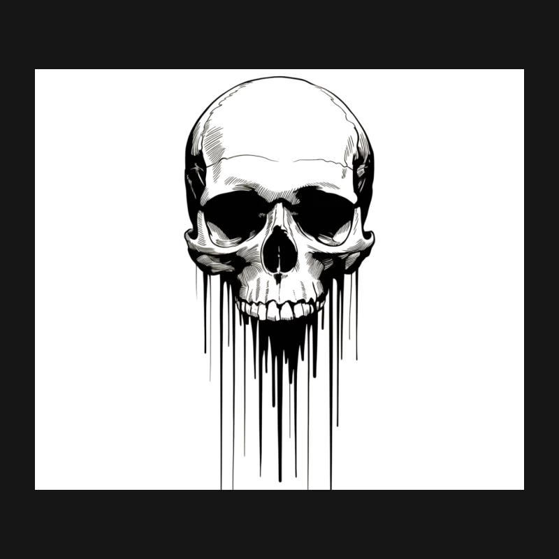 Dripping Monochrome Skull: Gothic Dark Art Illustration Mouse Pad