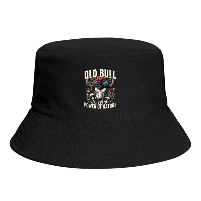 Floral Adorned Buffalo Skull: Power of Nature Bucket Hat