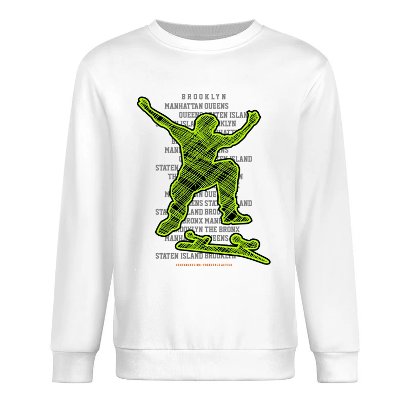 Skateboarder-Silhouette mit Stadttext Herren Pullover Sweatshirt