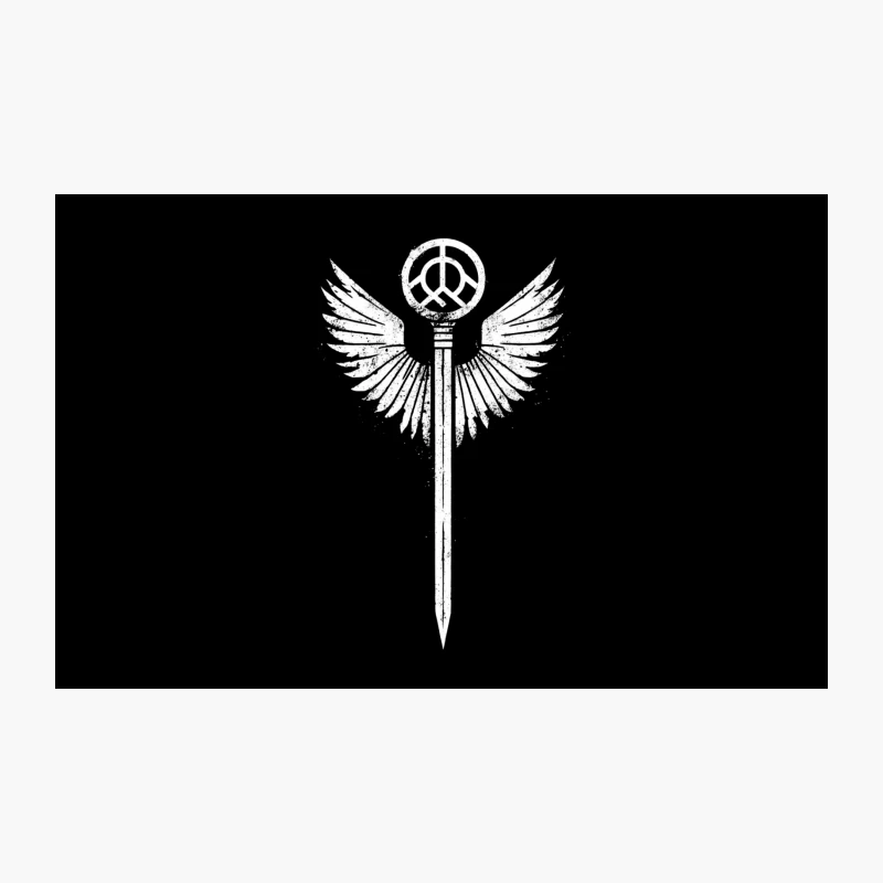 Winged Peace Sword: Angelic Minimalist Sketch Travel Mug