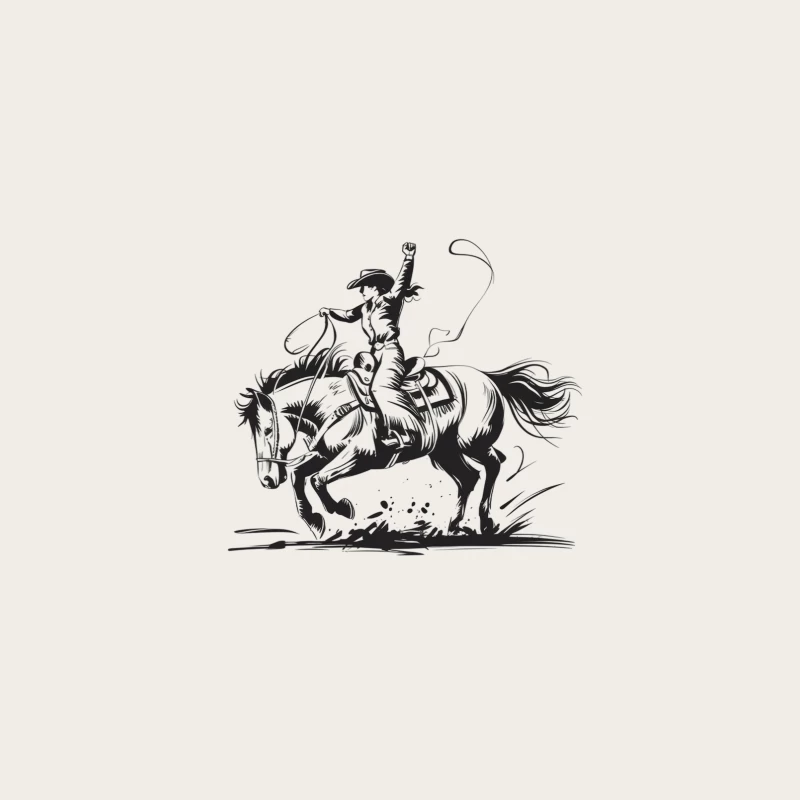 Dynamic Rodeo Cowboy on Bucking Horse: Western Action Illustration Bucket Hat