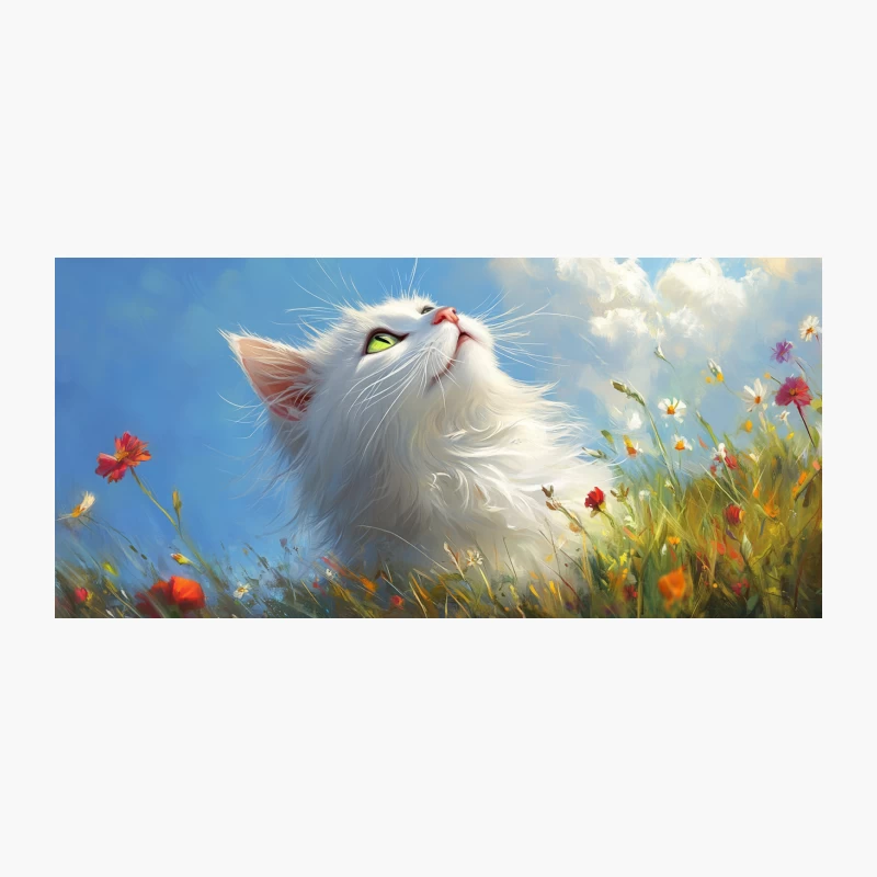 Whimsical White Cat in Summer Meadow Coffee Mug