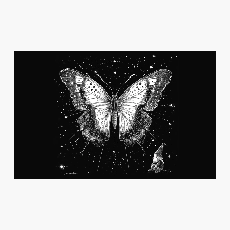 Cosmic Butterfly and Stargazing Gnome: A Whimsical Night Sky Fantasy Travel Mug