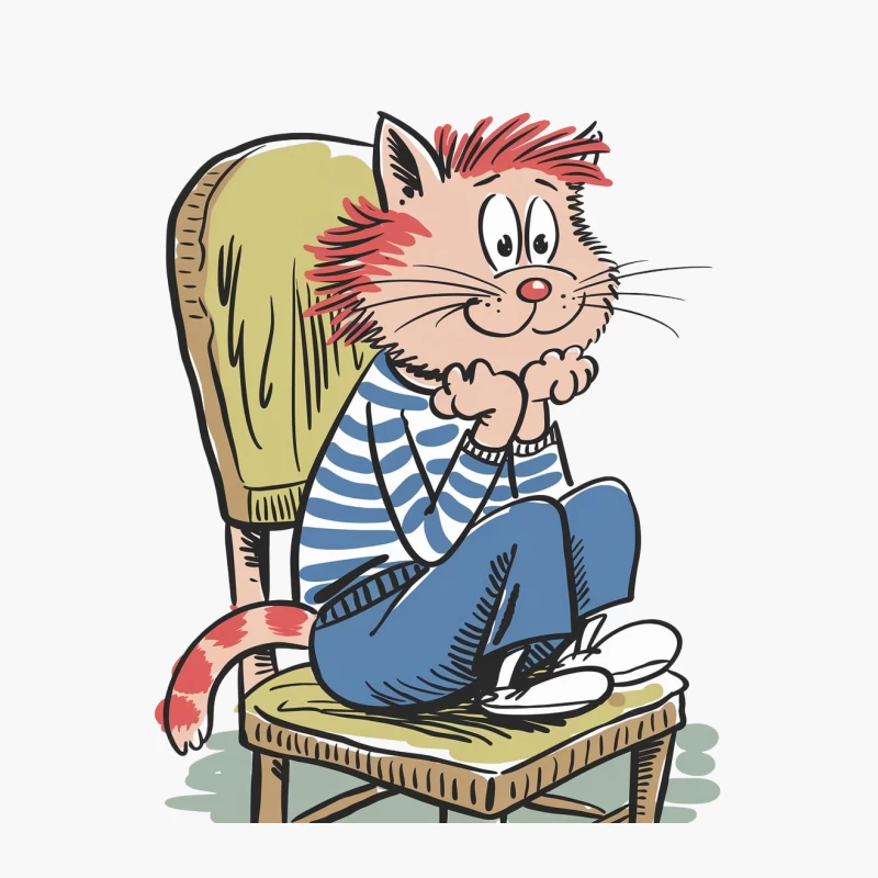 Casual Cartoon Cat Lounging in Striped Shirt on Green Chair Cotton Tote Bag