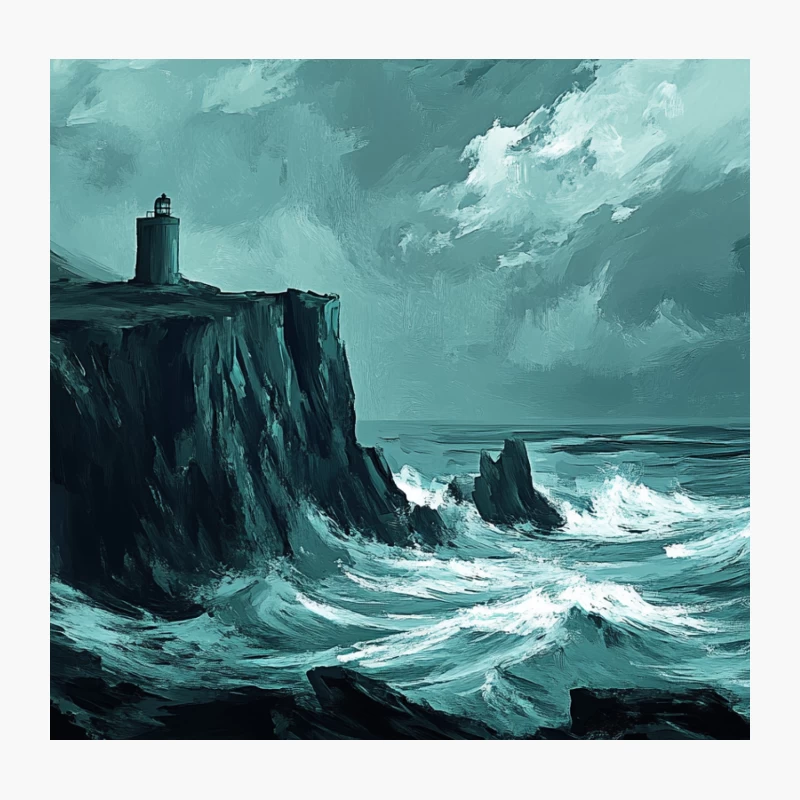 Lighthouse Atop Cliffs in Stormy Seascape Throw Pillow