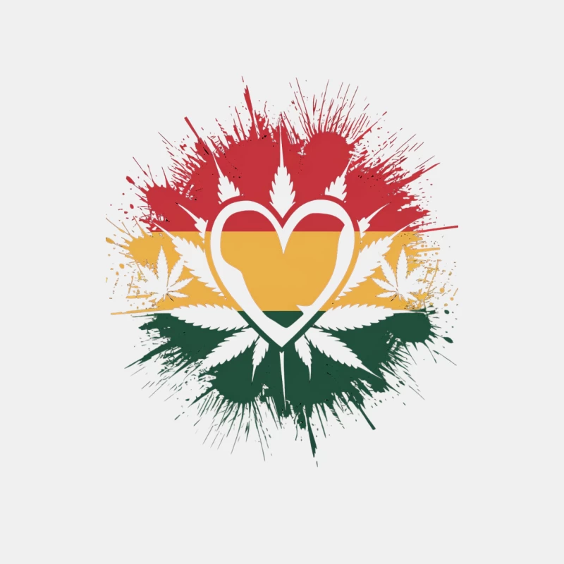Reggae Love Heart with Cannabis Leaf Splatter Design Male Tank Top