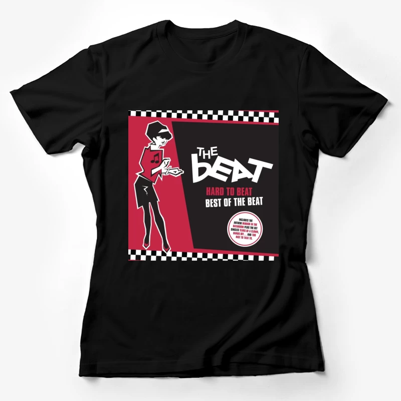 "Hard to Beat: Best of The Beat" Ska Music Album Cover with Red and Black Design Female T-Shirt