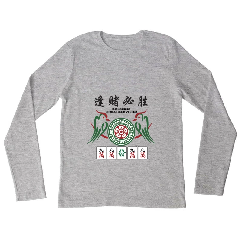 Glückssymbole und Mahjong Steine Damen Langarm T-Shirt