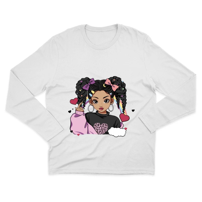 Mädchen mit Zöpfen und Regenbogen Herren Langarm T-Shirt