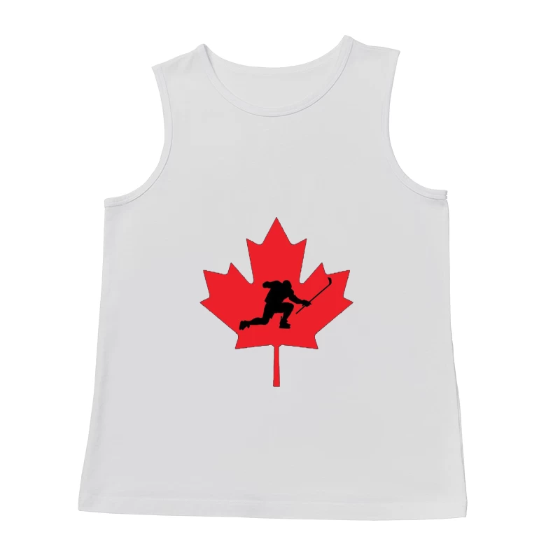 Canadian Hockey Player Silhouette on Red Maple Leaf Male Tank Top