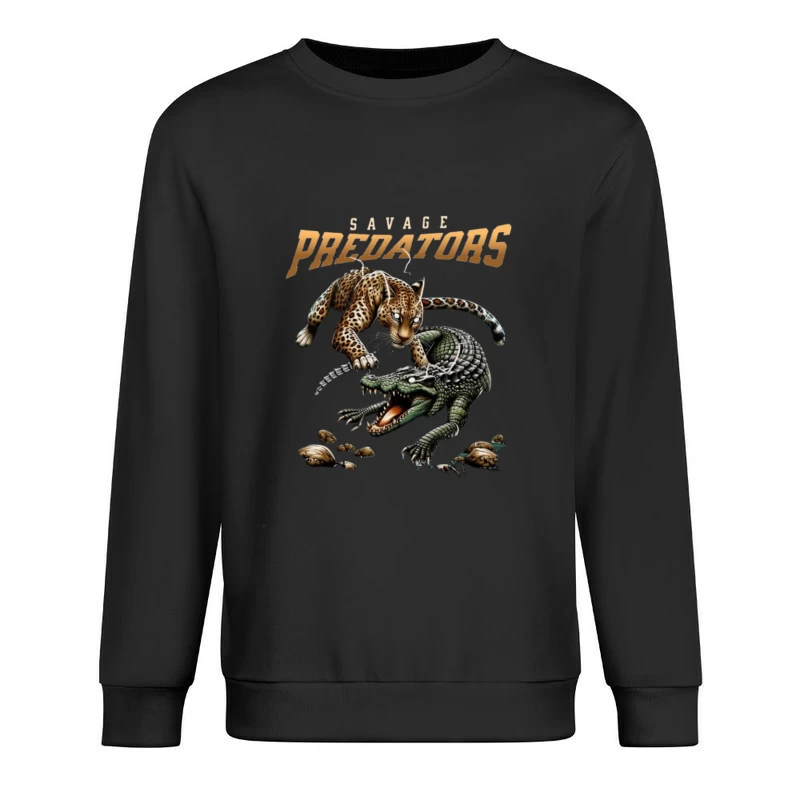 Savage Predators: Jaguar vs Crocodile Battle Art Male Pullover Sweatshirt