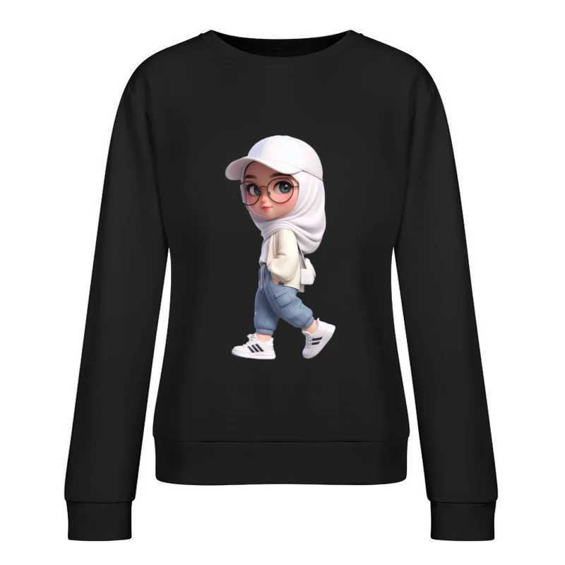 Stilvolles Mädchen mit Brille und Hijab Damen Pullover Sweatshirt