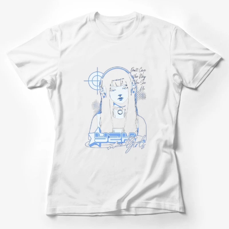 Blue Monochrome Gothic Anime Girl with Headphones Female T-Shirt