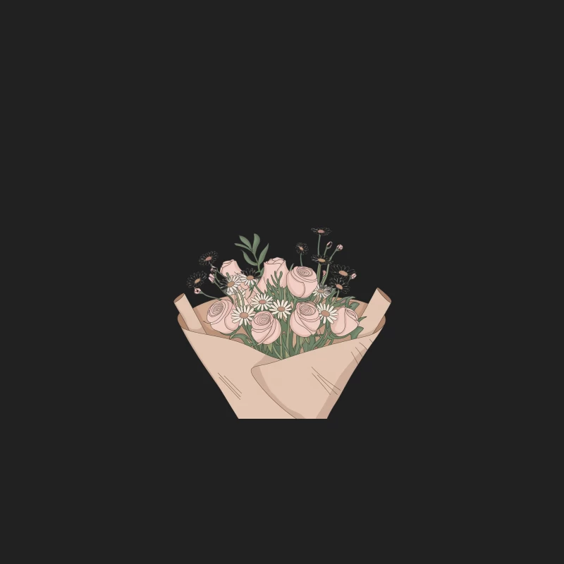 Hand-Drawn Pastel Flower Bouquet with Roses and Daisies Bucket Hat