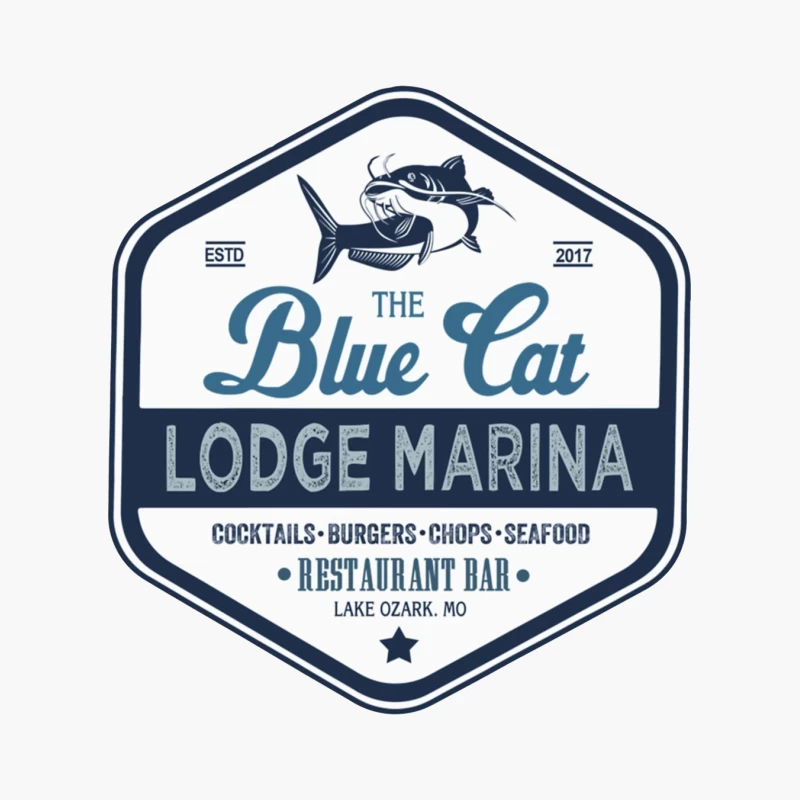 The Blue Cat Lodge Marina Restaurant and Bar - Vintage Nautical Logo Design Cotton Tote Bag