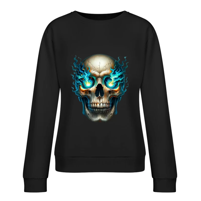 Schädel mit blauen Flammen Damen Pullover Sweatshirt