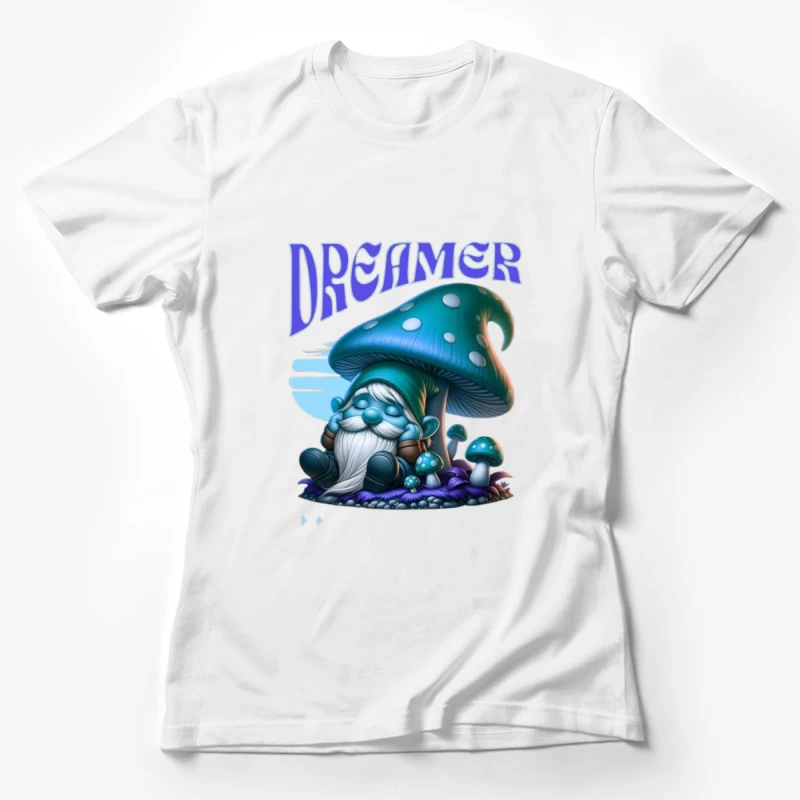 Dreaming Blue Gnome Under Magic Mushroom Female T-Shirt