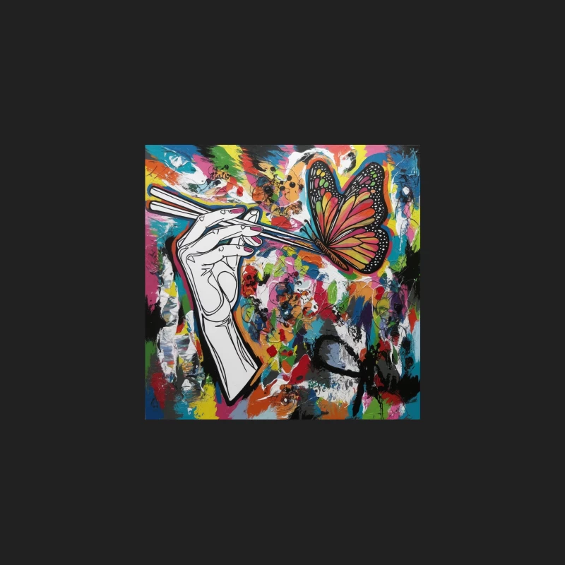 Surreal Hand and Butterfly: A Vibrant Abstract Street Art Fusion Bucket Hat