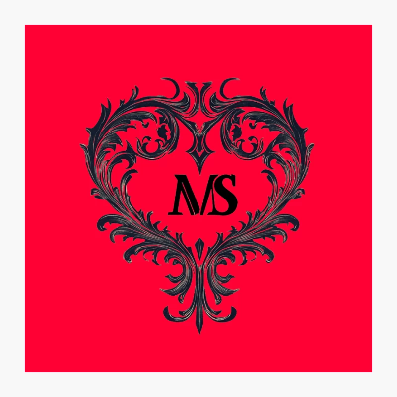 Ornate MS Monogram Logo with Decorative Heart-Shaped Flourish Pin