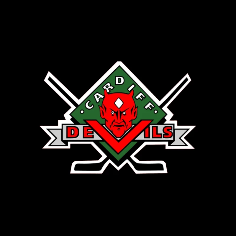 Cardiff Devils Hockey Team Logo with Red Devil Mascot Pin