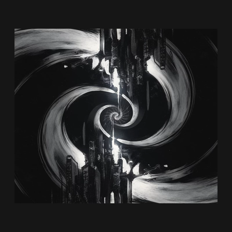 Cosmic Spiral: Abstract Black and White Swirl Mouse Pad