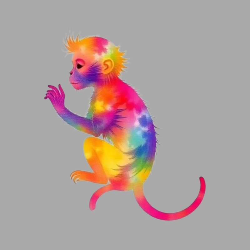 Rainbow Gradient Monkey Art Female Pullover Hoodie