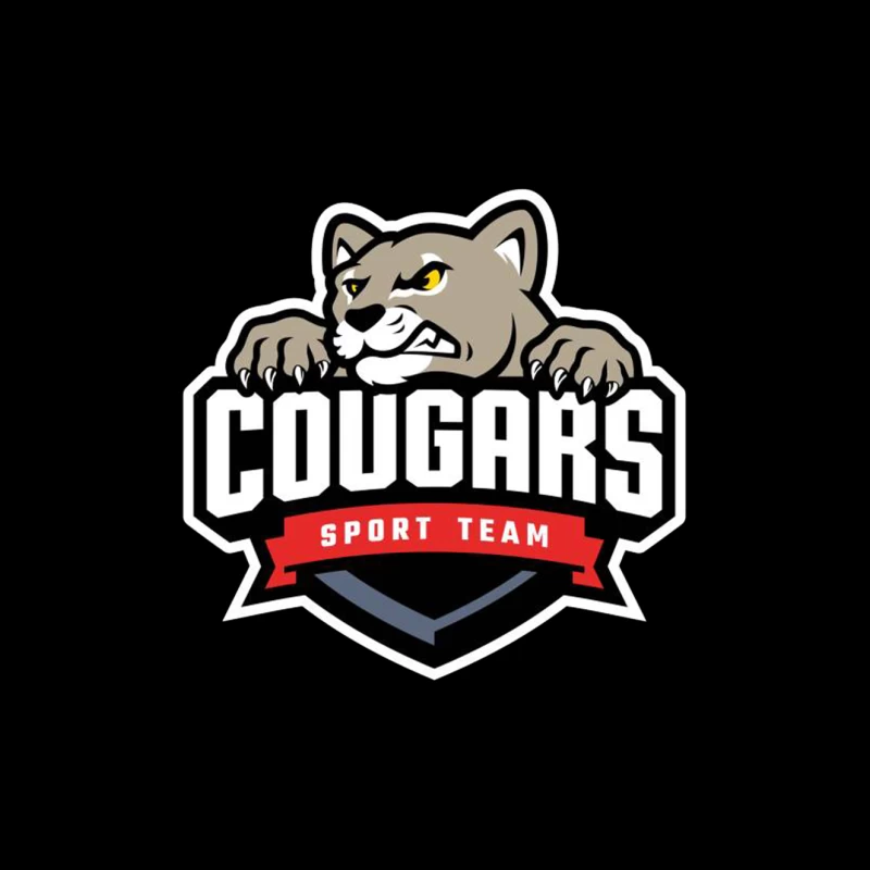 Fierce Cougar Sports Team Logo with Red Banner Tapestry