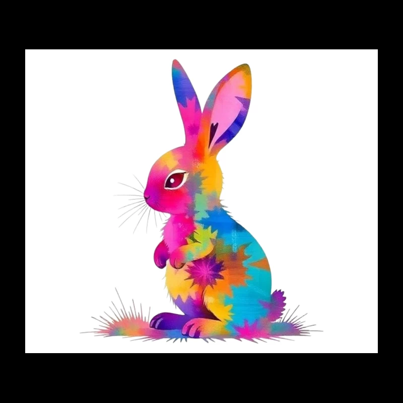 Vibrant Tie-Dye Watercolor Bunny Illustration Tapestry