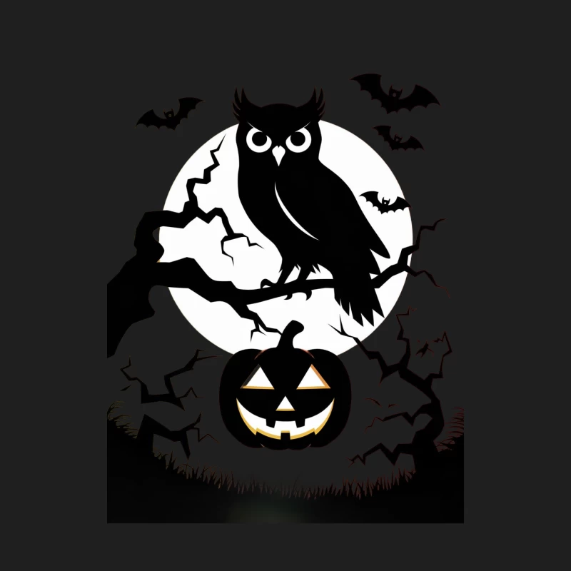 Spooky Halloween Night with Owl and Jack-o'-lantern Silhouette Male Tank Top