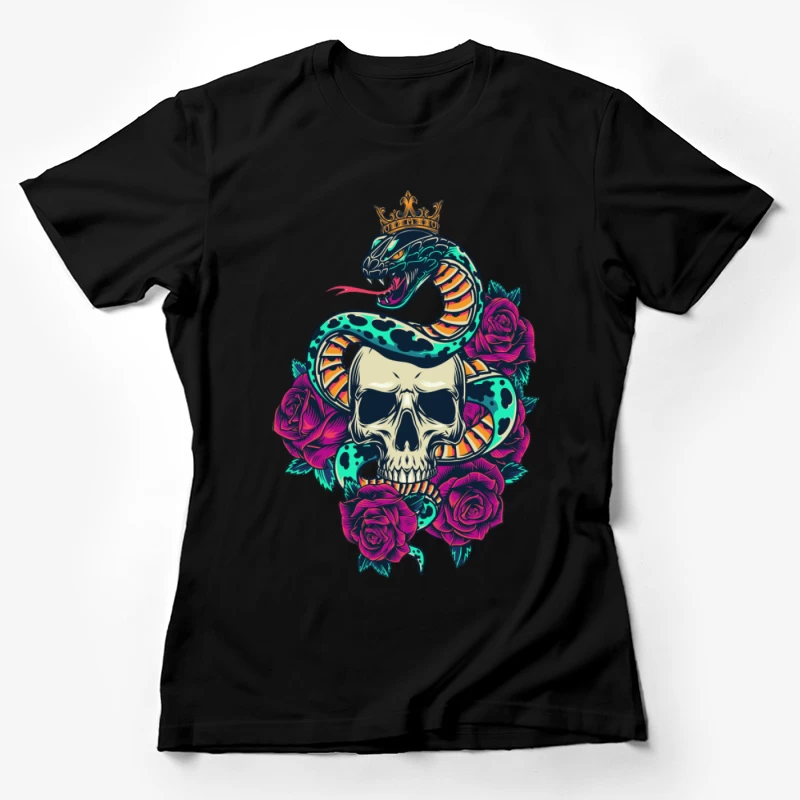 Schlange und Totenkopf mit Rosen Damen T-Shirt
