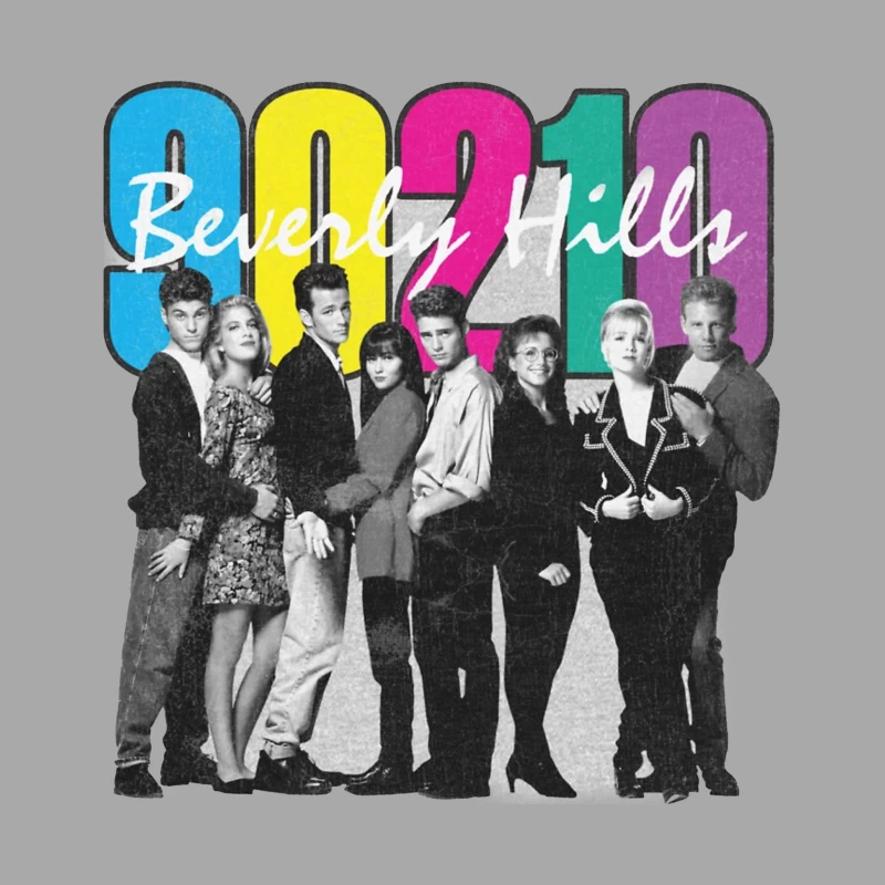 Beverly Hills 90210 Retro TV Show Cast Photo with Colorful Logo Male Pullover Hoodie