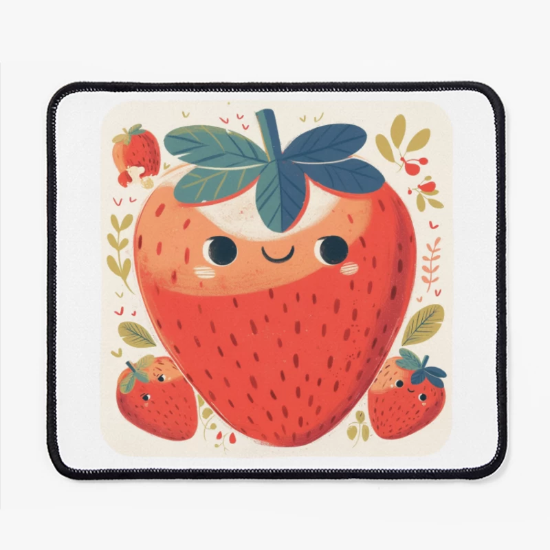 Adorable Kawaii Strawberry Family Illustration Mouse Pad