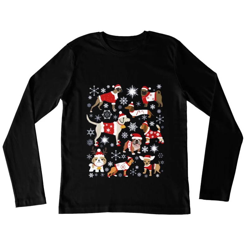 Chiens de Noël en pulls et chapeaux Femme Manches Longues T-Shirt