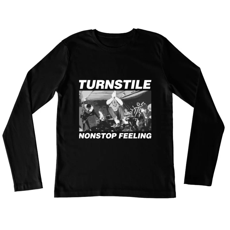 Energetic Hardcore Punk Band Live Performance in Black and White Female Long Sleeve T-Shirt